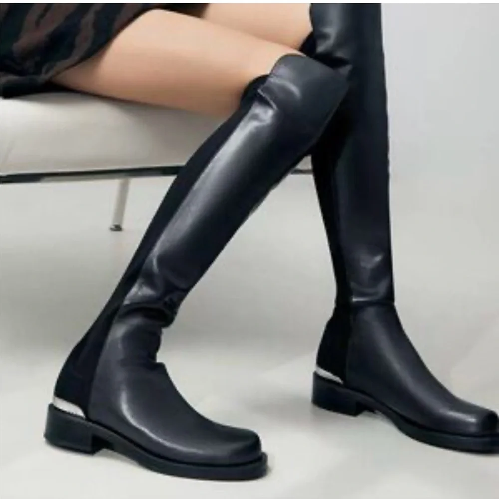 Stuart Weitzman Over-The-Knee Black 5050 BOLD LOGO BOOT size 6.5 NEW